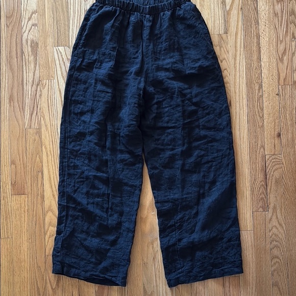 CP Shades L Black Linen Pants pull on with pockets elastic waist great condition - Picture 1 of 6